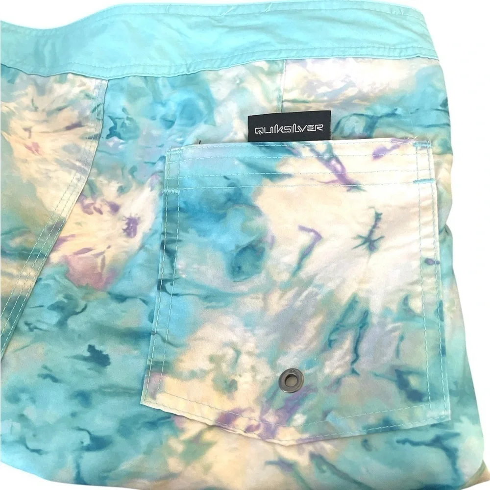 Quiksilver Blue and White Tie-Dye Swim Shorts